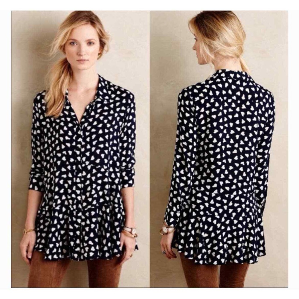 NWT Anthropologie 11.1 Tylho Heart Button Down Tunic | Sz XS | Lightweight